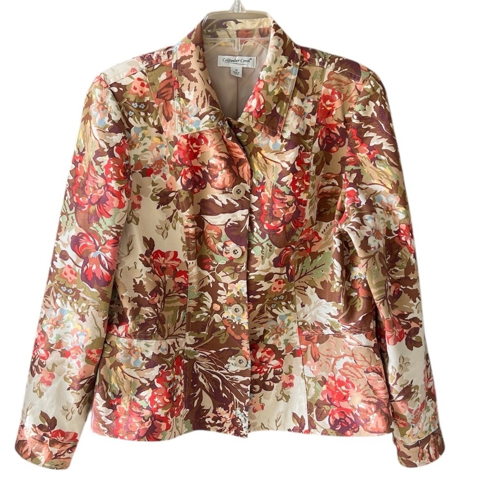 Coldwater Creek Sz 14 Beautiful Fall Floral 100% Cotton Blazer Like New